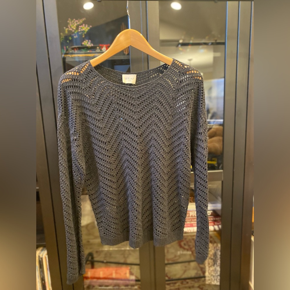 Wrap London Open Knit Sweater. Black. Size 6